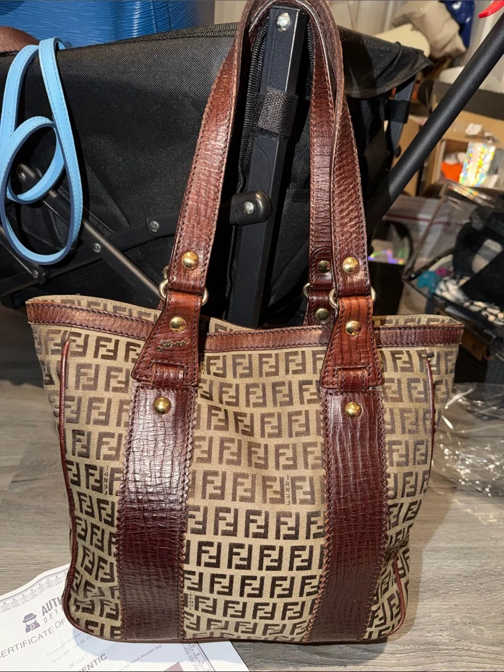 Fendi Beige and Brown FF Canvas Tote with Leather Trim - Picture 2 of 7